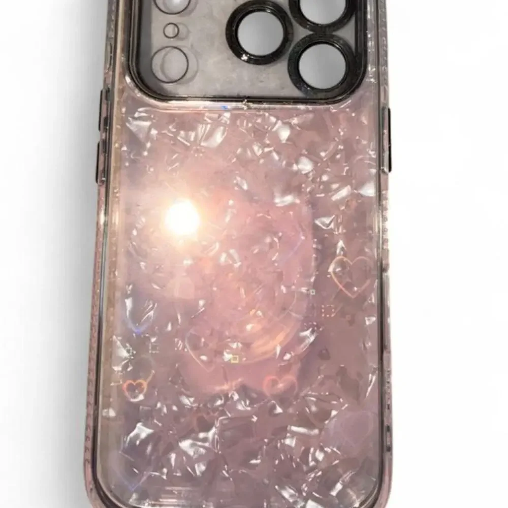 Hello Kitty Kawaii! Pastel Pink Iridescent Rhinestone Silver IPhone 17 Pro Case